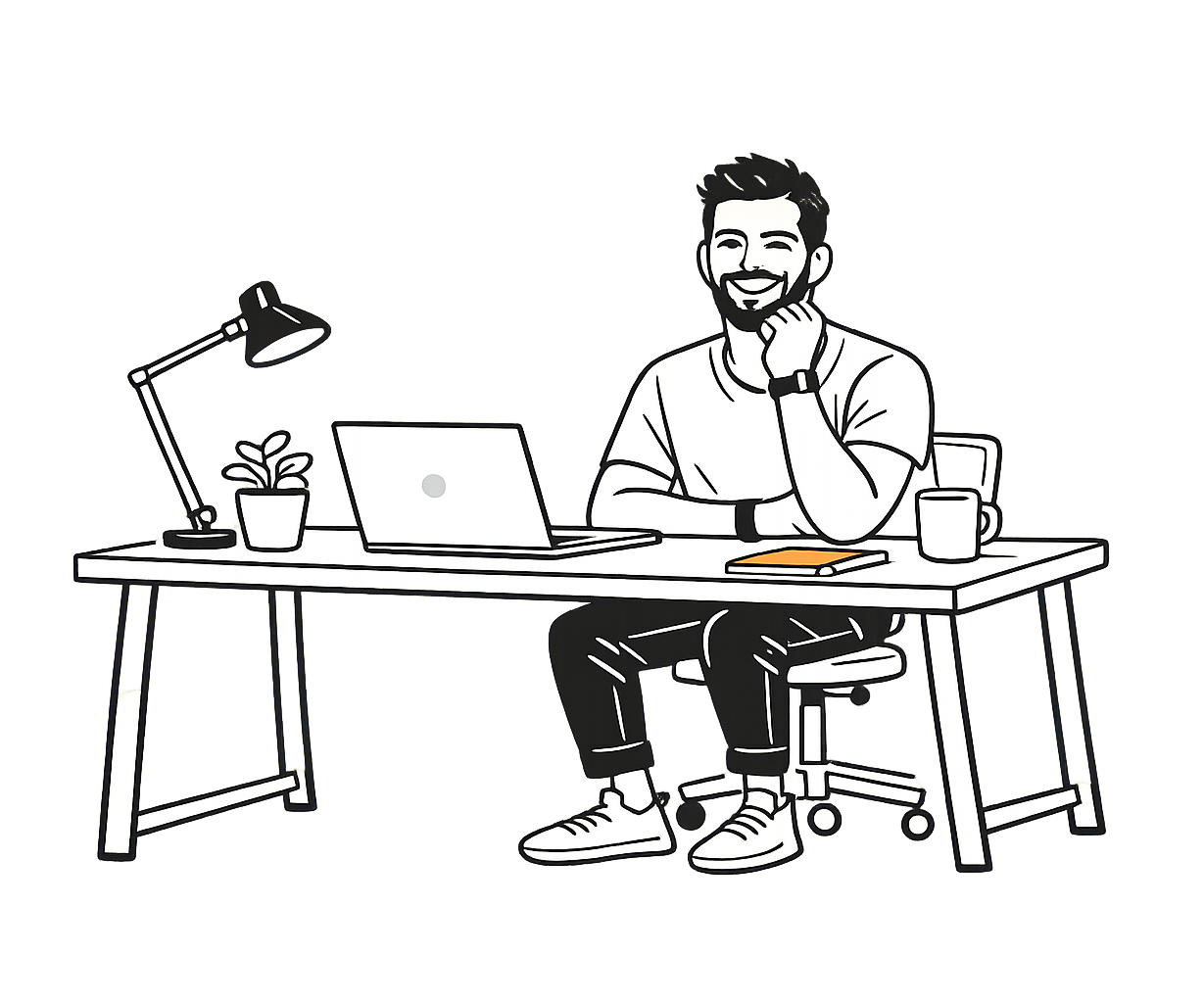 Illustration of Malek at a desk